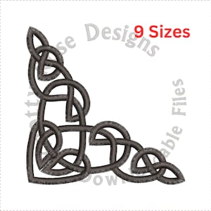 May include: A black and white Celtic knot design in the shape of a corner. The design is intricate and detailed, with multiple loops and twists. The text "9 Sizes" is visible in the upper right corner of the image.