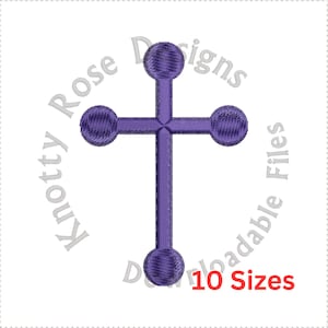 May include: Purple cross embroidery design with rounded edges.  The design is available in 10 sizes.