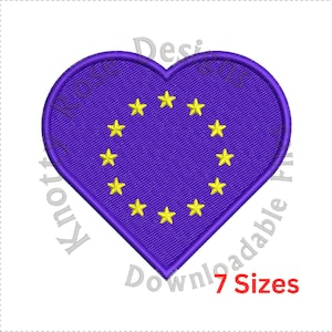 European Union Flag Heart (Instant Download) Machine Embroidery Design