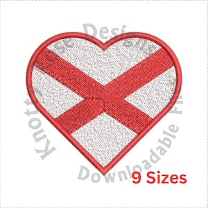 Alabama State Flag Heart (Instant Download) Machine Embroidery Design