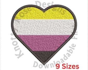 NonBinary Pride Flag Heart (Instant Download) Machine Embroidery Design