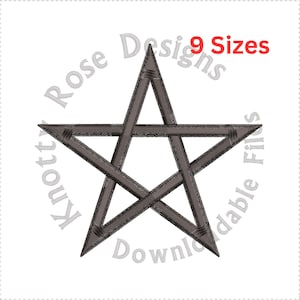 May include: A black and white pentagram, or five-pointed star, with a simple design. The star is outlined in black and filled in with white. The image is surrounded by text that says "Rose Designs 9 Sizes Downloadable Files".