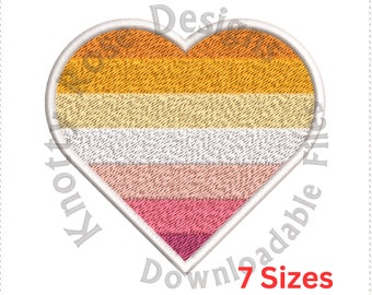 Lesbian Pride Orange Seven Stripe Flag Heart (Machine Embroidery Design) Instant Download