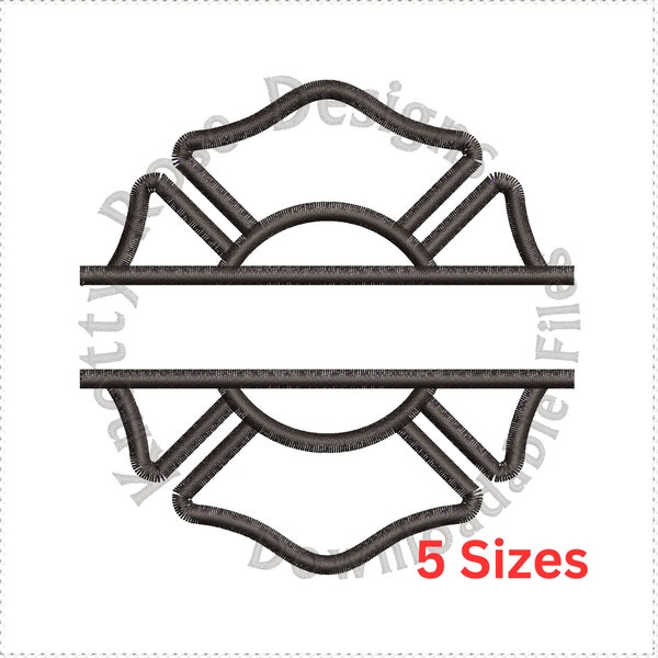 Applique Fireman's Maltese Cross 2 Split Monogram Frame (Instant Download) Machine Embroidery Design