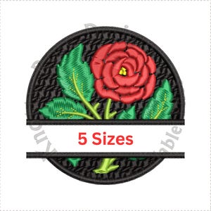 Maskinbroderidesign med rosmedaljong och delad monogramram (nedladdning direkt)