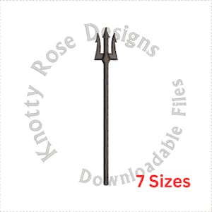 May include: A black trident with three prongs, a symbol of power and strength. The trident is on a white background with the text "Knotty Rose Designs" and "Downloadable Files 7 Sizes" in gray.