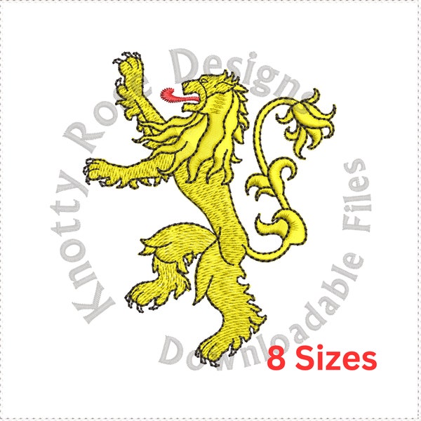 Motif de broderie machine Lion rampant héraldique (téléchargement instantané)