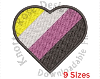 NonBinary Diagonal Pride Flag Heart (Instant Download) Machine Embroidery Design