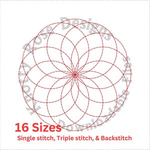Mandala 1 Geometry Quilting Redwork (Instant Download) Machine Embroidery Design