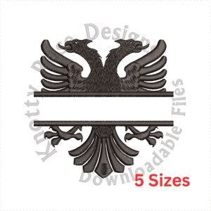 Heraldic Albanian Eagle Split Monogram Frame (Instant Download) Machine Embroidery Design