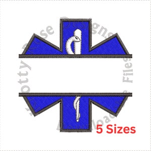 Paramedic insignia "Star of Life" wide Split monogram frame (Instant Download) Machine Embroidery Design