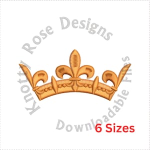 May include: A gold crown with a fleur-de-lis design. The crown is available in six sizes.  Rose Designs Knotty Downloadable Files.