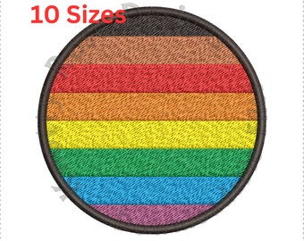 Disegno per ricamo a macchina con bandiera arcobaleno rotonda Pride (download immediato)