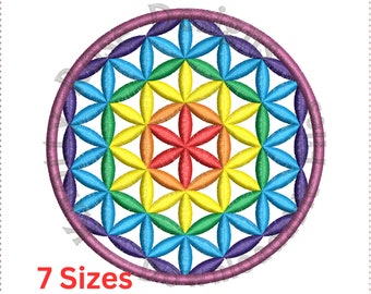 Flor da vida 2 Rainbow Sacred Geometry (download instantâneo) Desenho de bordado à máquina