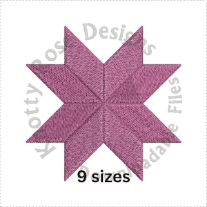 Puede incluir: Una estrella rosa de ocho puntas con un diseño de tejido texturizado. La estrella está centrada en un fondo blanco con el texto "9 tamaños" debajo.