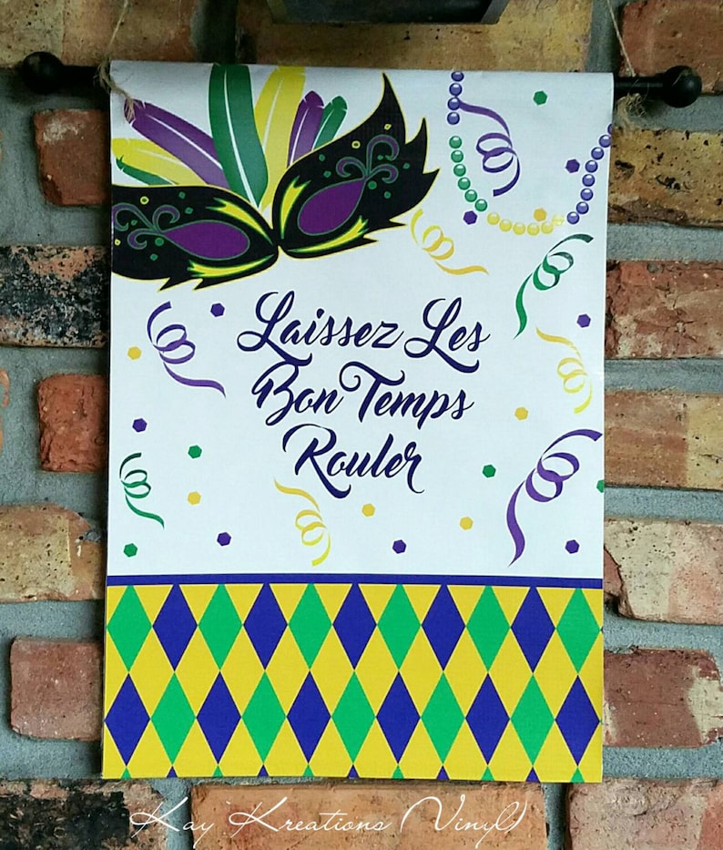 mardi gras garden flag nearby