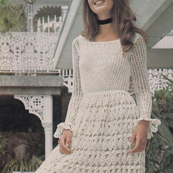 Crochet Patterns 1960s Ladies Dress Top Skirt Bust Size 10 12 14  (32 34 36 inch/ 83 87 92 cm) PDF Download