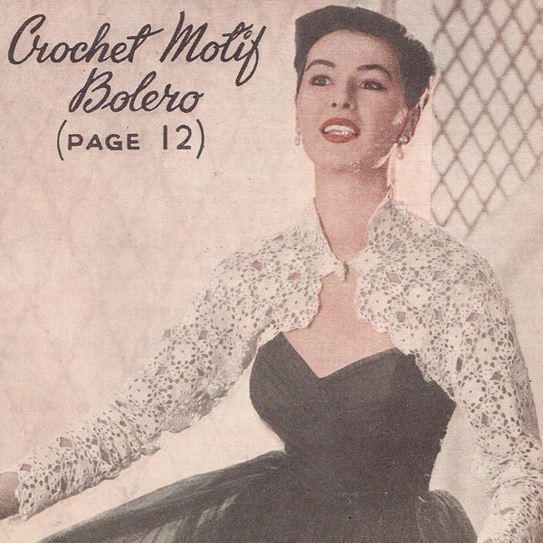 1950s Bolero Shrug Crochet Pattern  Cotton No 8 Up to 36 inch Bust PDF Download