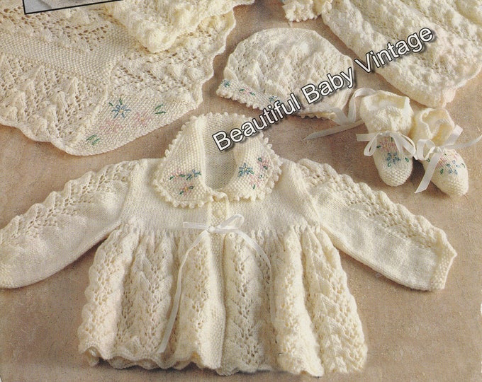 Vintage Baby Layettes Knitting Patterns 2 Designs 34 Ply Newborn 6