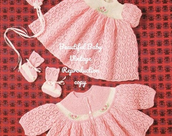 Baby Knitting Patterns Vintage Layette Patons 3 Ply Newborn 6 month chest 18-19 inch PDF Download