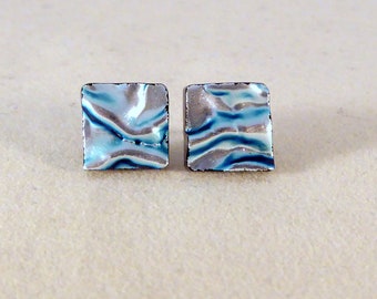 Silver Dichroic Fused Glass Stud Earrings, Hypoallergenic Posts