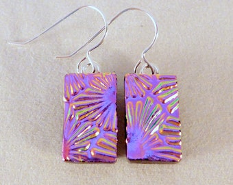 Lavender Purple & Blue Dichroic Fused Glass Dangle Earrings