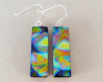 Multi Colored Dichroic Fused Glass Dangle Earrings