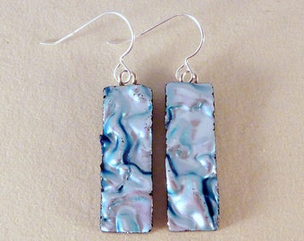Silver Dichroic Fused Glass Dangle Earrings