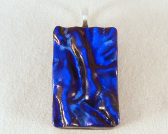 Cobalt Blue Dichroic Fused Glass Pendant