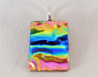 Multi Colored Rainbow Dichroic Fused Glass Pendant