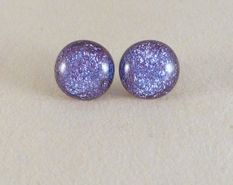 Lavender Purple Dichroic Fused Glass Stud Earrings, Hypoallergenic Posts
