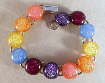 7.25 Inch Multi Colored Rainbow Dichroic Fused Glass Bracelet