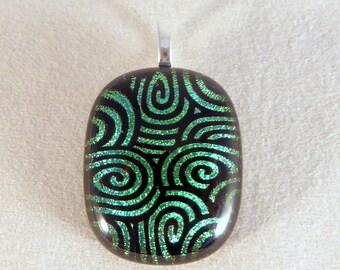 Green & Black Dichroic Fused Glass Pendant
