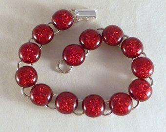 8.25 Inch Red Dichroic Fused Glass Bracelet, Other Lengths Available