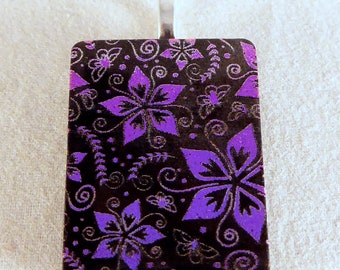 Purple Pink & Black Dichroic Fused Glass Pendant, Lily Flowers