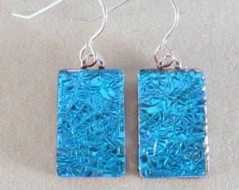 Sky Blue Dichroic Fused Glass Dangle Earrings