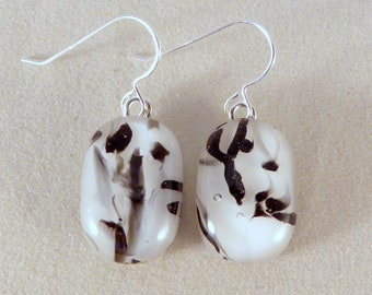 Black & White Fused Glass Dangle Earrings