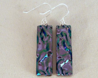 Purple Dichroic Fused Glass Dangle Earrings