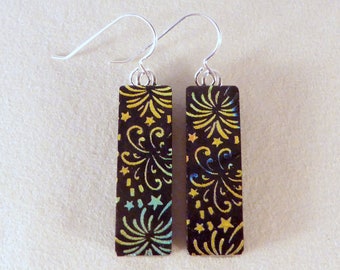 Multi Colored Dichroic Fused Glass Dangle Earrings