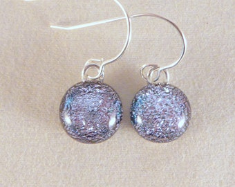 Tiny Silver Dichroic Fused Glass Dangle Earrings