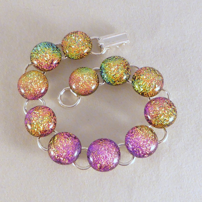 7 Inch Multi Colored Dichroic Fused Glass Bracelet, Other Lengths Available image 1