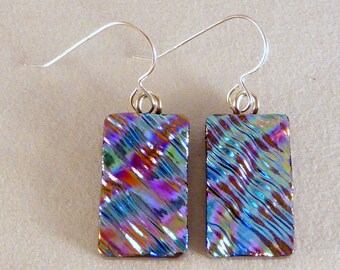 Multi Colored Dichroic Fused Glass Dangle Earrings