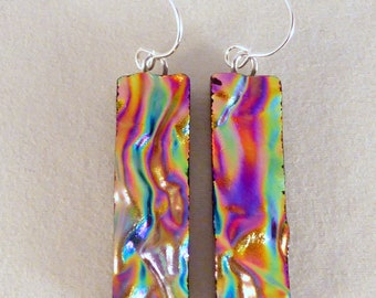 Multi Colored Dichroic Fused Glass Dangle Earrings