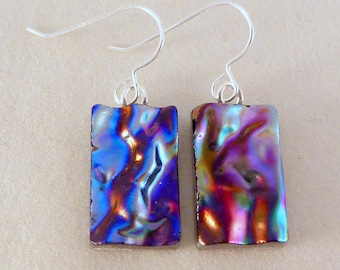 Multi Colored Purple & Blue Dichroic Fused Glass Dangle Earrings