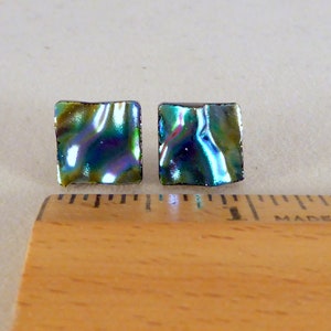 Multi Colored Green, Blue, Purple Dichroic Fused Glass Stud Earrings, Hypoallergenic Posts image 2
