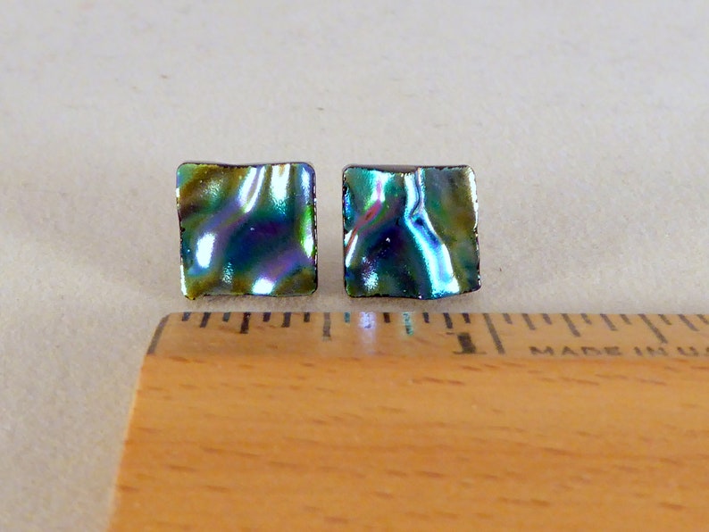 Multi Colored Green, Blue, Purple Dichroic Fused Glass Stud Earrings, Hypoallergenic Posts image 2