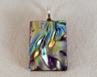 Green & Multi Colored Dichroic Fused Glass Pendant