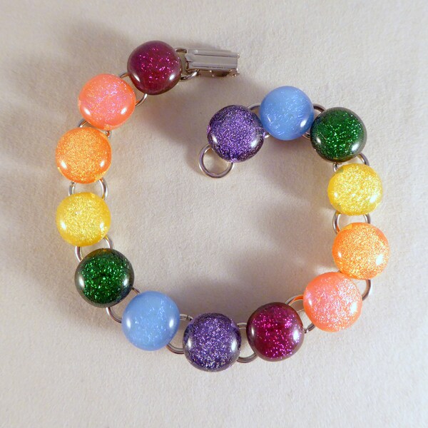 8.5 Inch Multi Colored Rainbow Dichroic Fused Glass Bracelet