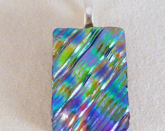 Multi Colored Green & Purple Dichroic Fused Glass Pendant