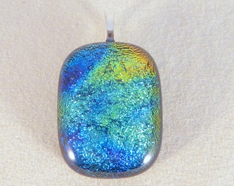 Multi Colored Rainbow Dichroic Fused Glass Pendant